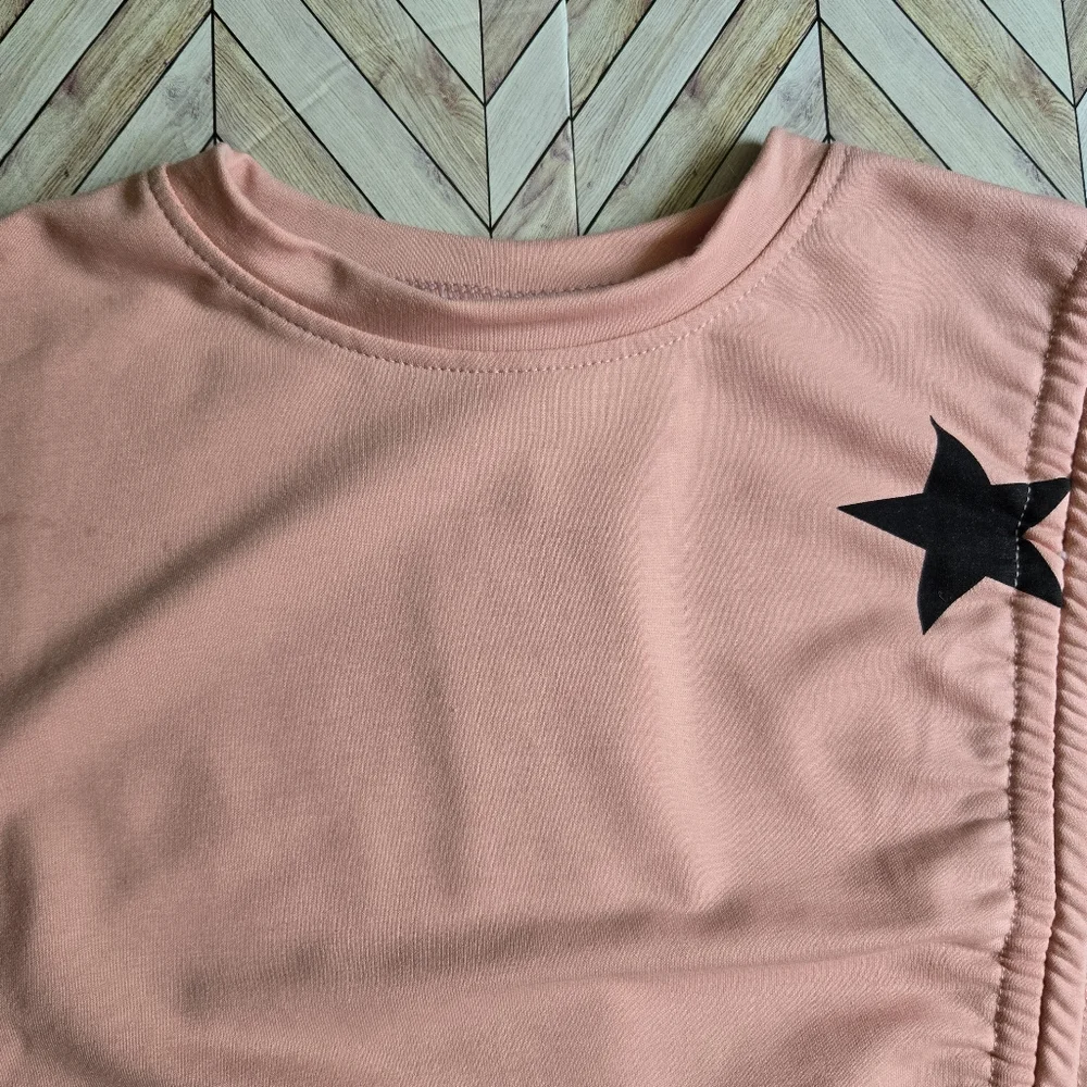 Baby Girl Bowknot Ruched Pink Sweater Crewneck Pullover Star Sweatshirt 18-24M